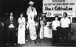 The World Champion Missouri Fox Trotter for 1981 is Yankee's Whispering Hope, owned by Carrol Counts of New Orleans, Louisiana, and shown by Billy Johnson of Rogersville, Missouri. 